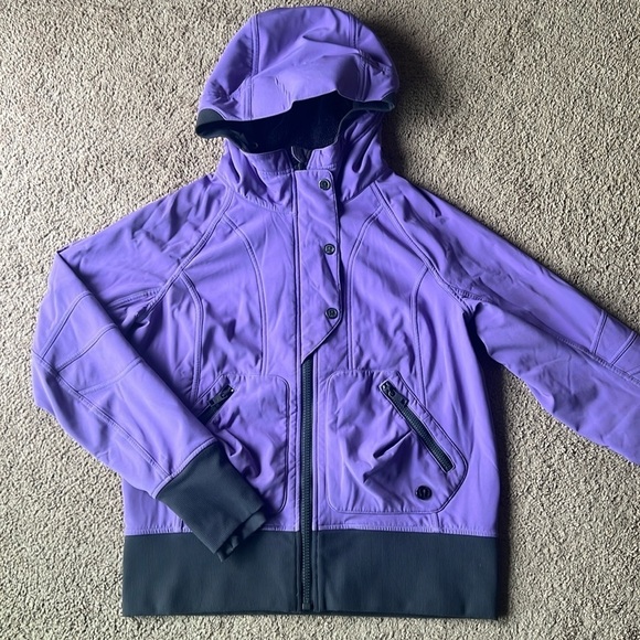 Lululemon Escapade Purple Grey Zip Up Midweight Hooded Fur Lined Coat - Picture 2 of 12